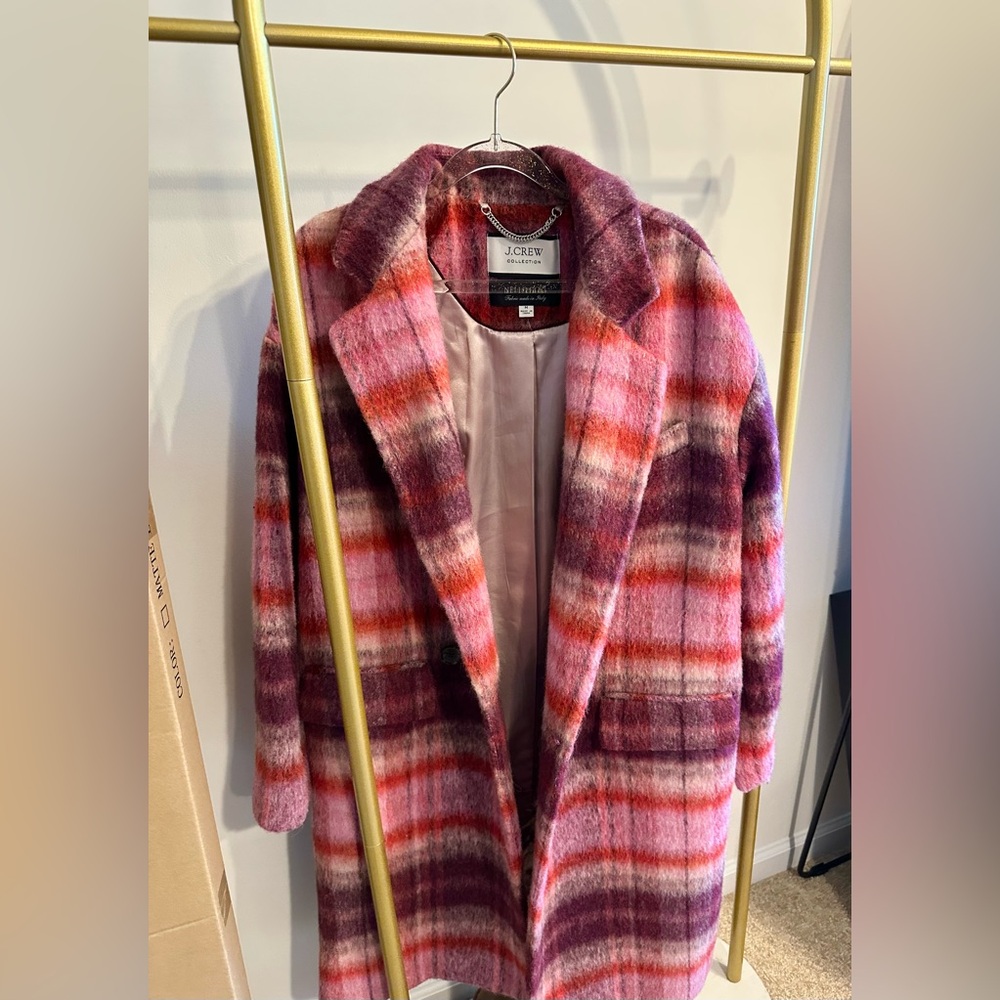 J.Crew Collection topcoat in burgundy tartan Italian brushed wool